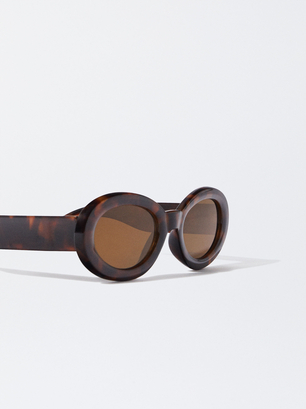 Sonnenbrille Mit Ovalem Rahmen, Braun, hi-res