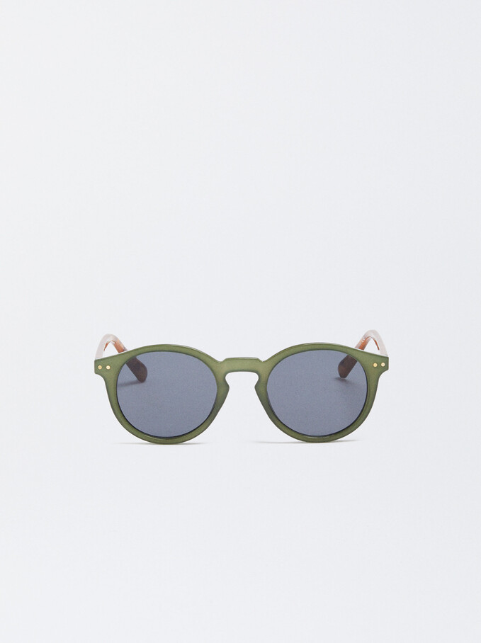 Round Tortoiseshell Sunglasses, Khaki, hi-res