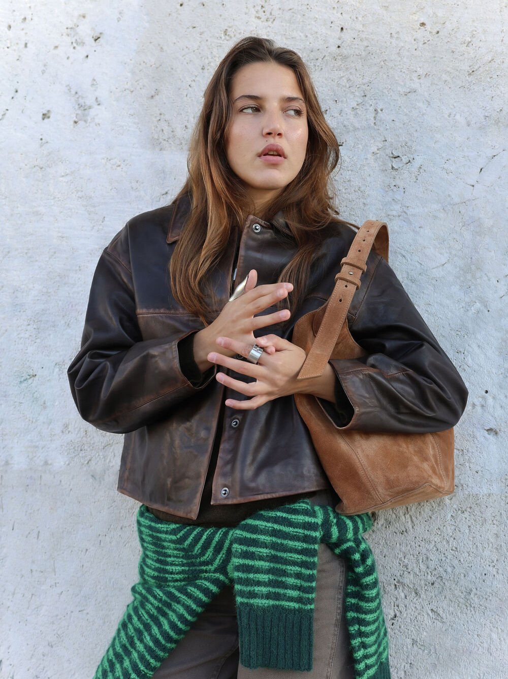 Leather jacket with topstitching