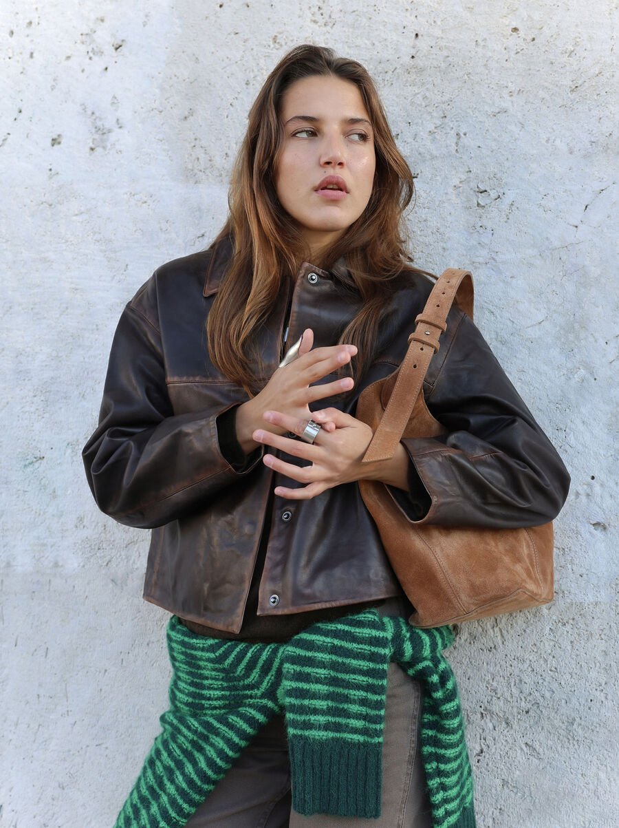 Leather jacket with topstitching