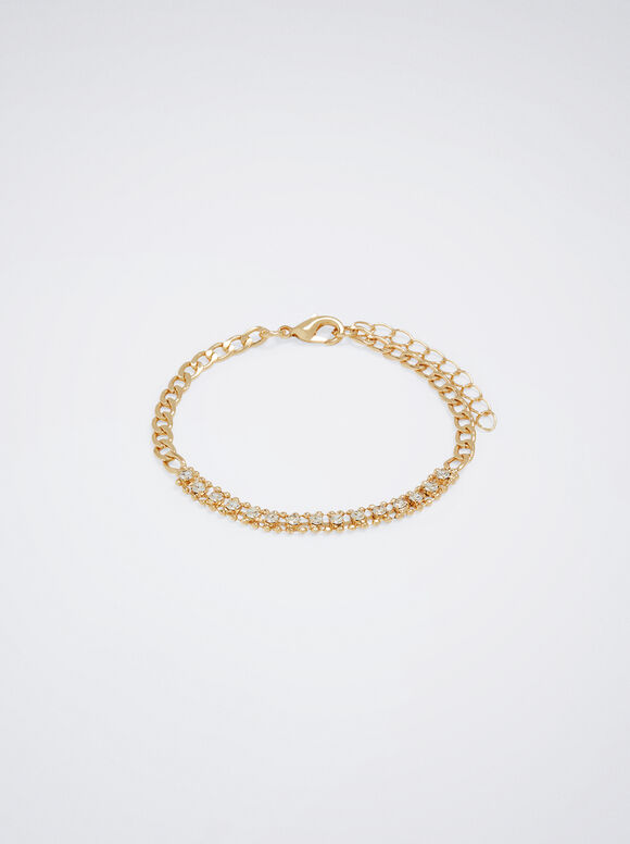 Golden Bracelet With Zirconia, Golden, hi-res