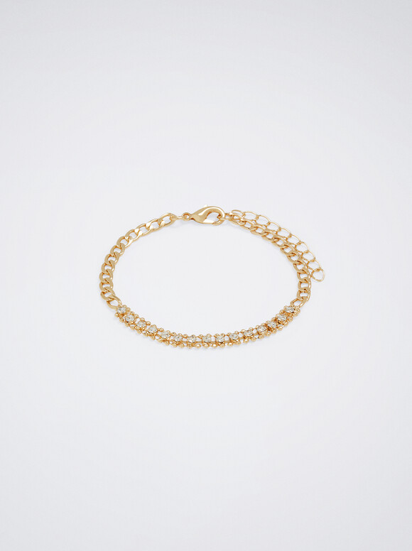 Golden Bracelet With Zirconia, Golden, hi-res