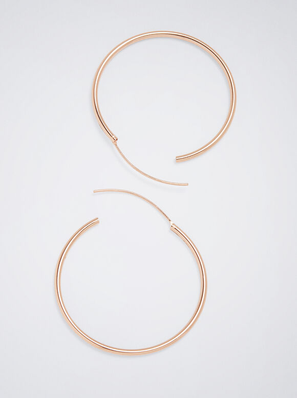 Short 925 Silver Hoop Earrings, Rose Gold, hi-res