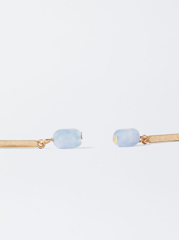 Gold-Toned Earrings With Stone, Blue, hi-res