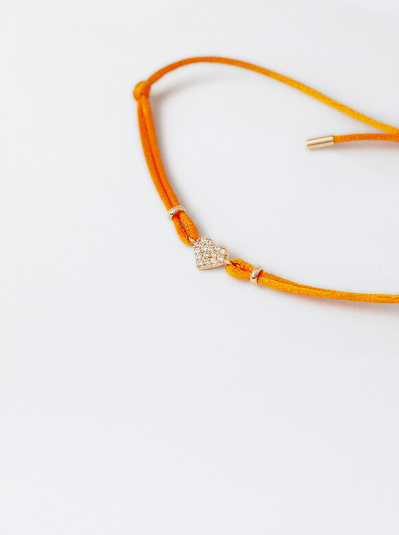 Adjustable Bracelet With Heart, Orange, hi-res