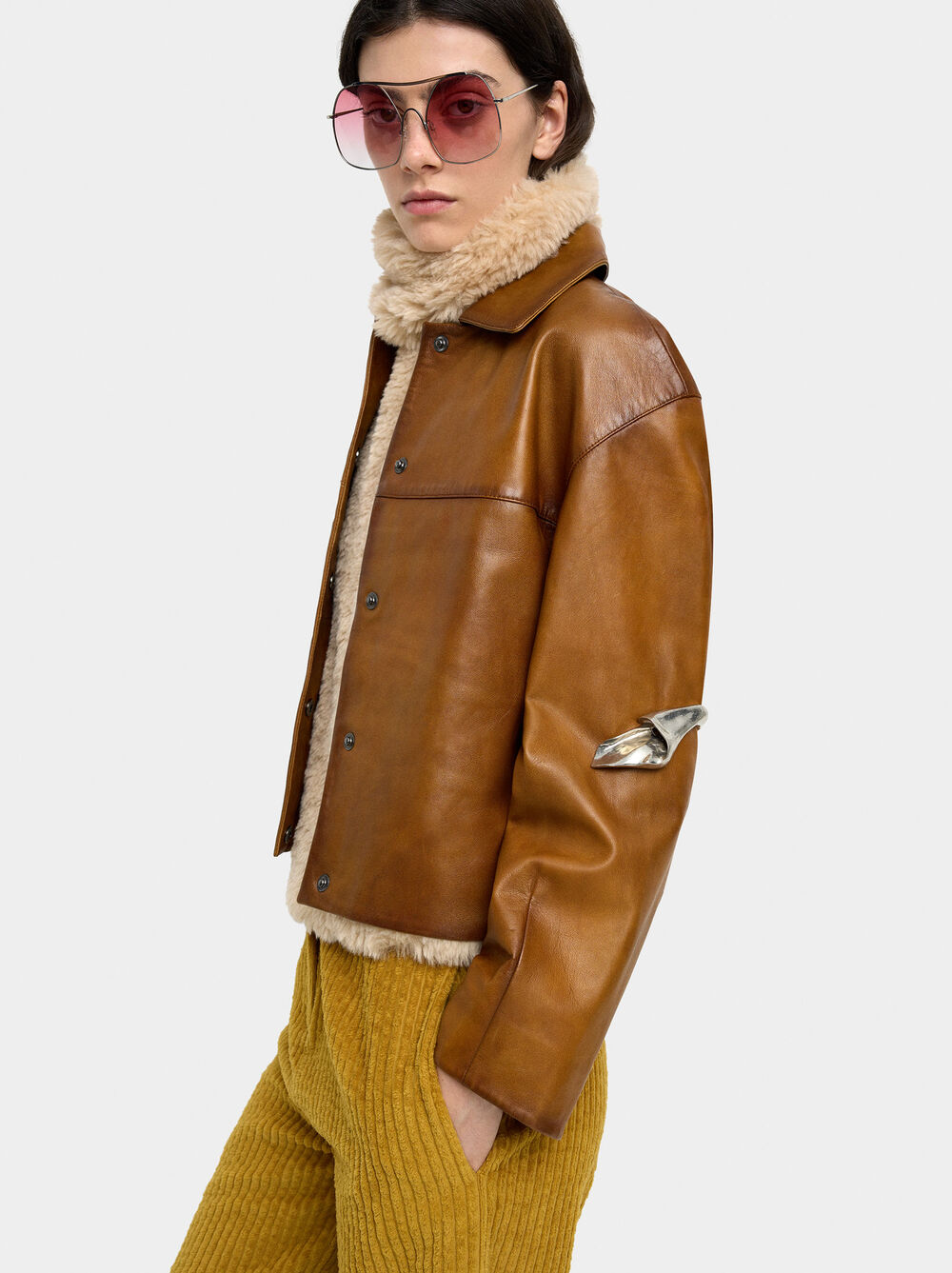 Leather jacket with topstitching