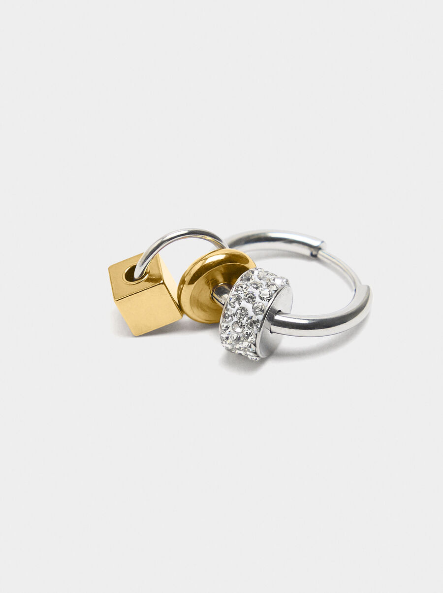 Single hoop earring with crystals - stainless steel