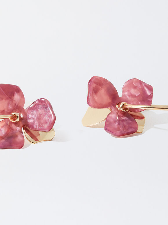 Flower Hoop Earrings, Pink, hi-res