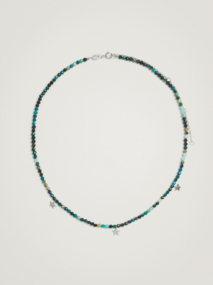 Short 925 Silver Necklace With Stones And Stars, Blue, hi-res