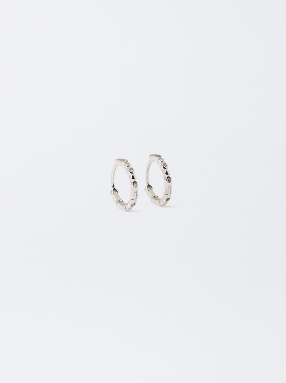 925 Sterling Silver Hoops With Zirconia, Silver, hi-res