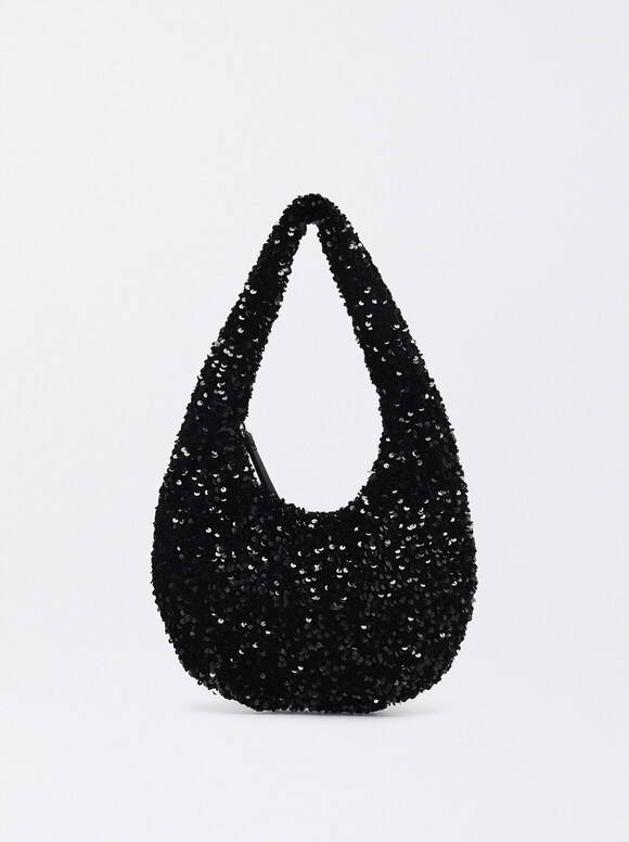 Bolso De Hombro Con Lentejuelas, Negro, hi-res