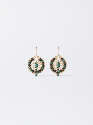 Earrings With Beads, Green, hi-res