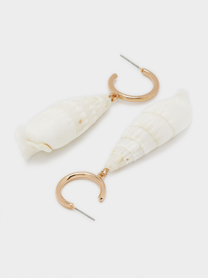 Large Shell Hoop Earrings, Golden, hi-res