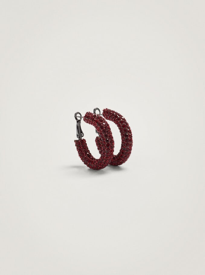 Small Hoop Earrings With Beads, Bordeaux, hi-res