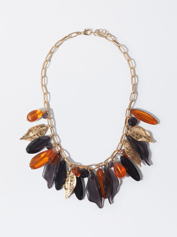 Multicoloured Necklace With Leaves, Multicolor, hi-res