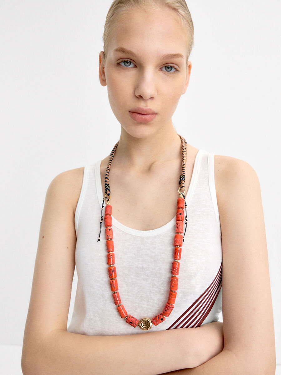 Cord necklace with glass beads