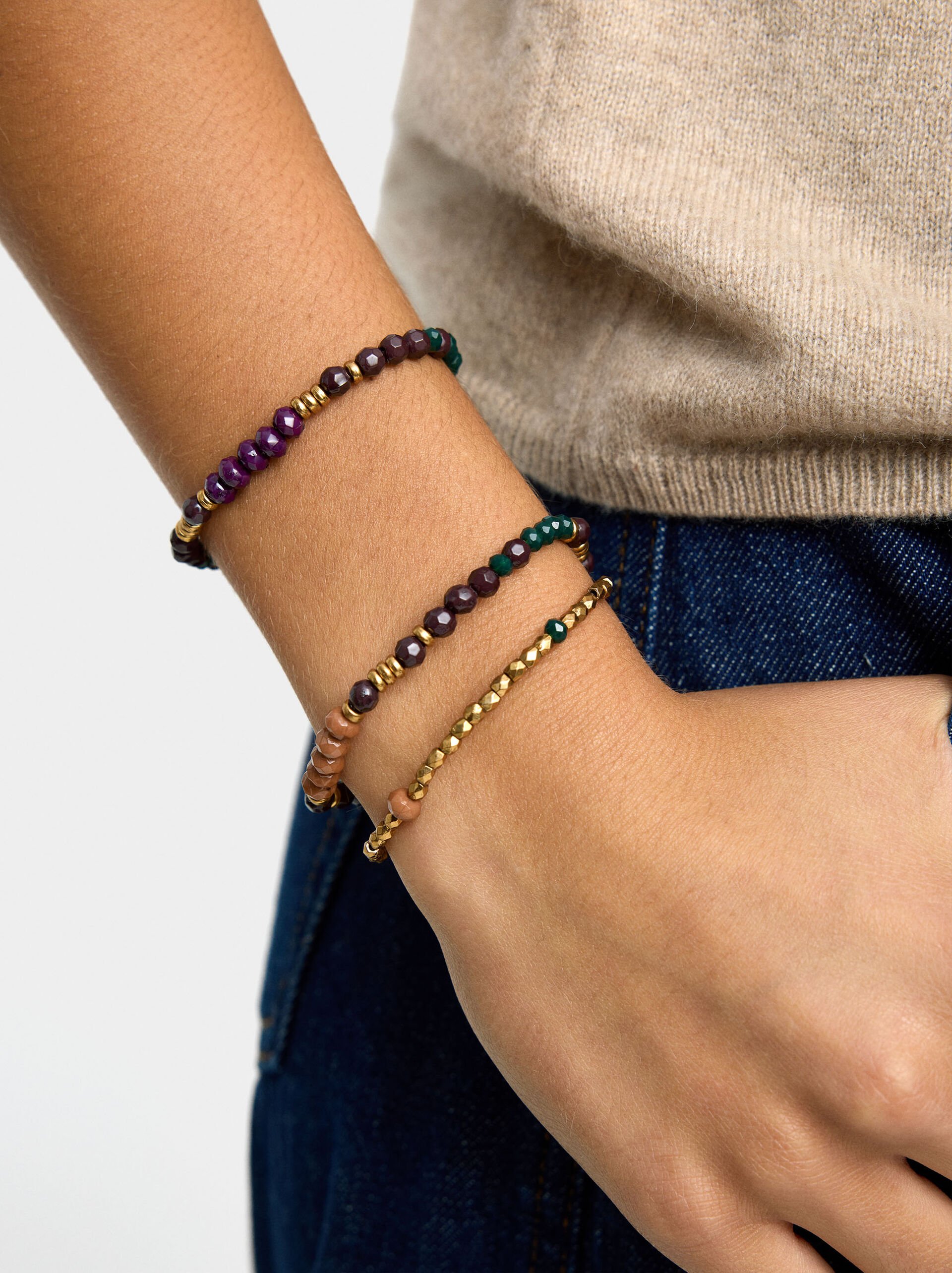 Set of elastic bracelets with multicolor beads image number 1.0