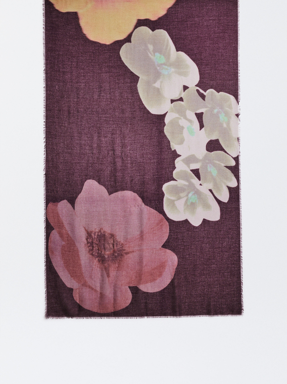 Pañuelo Estampado Floral, Burdeos, hi-res