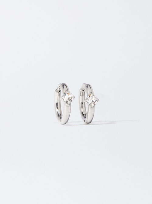 Stainless Steel Hoop Earrings With Crystals