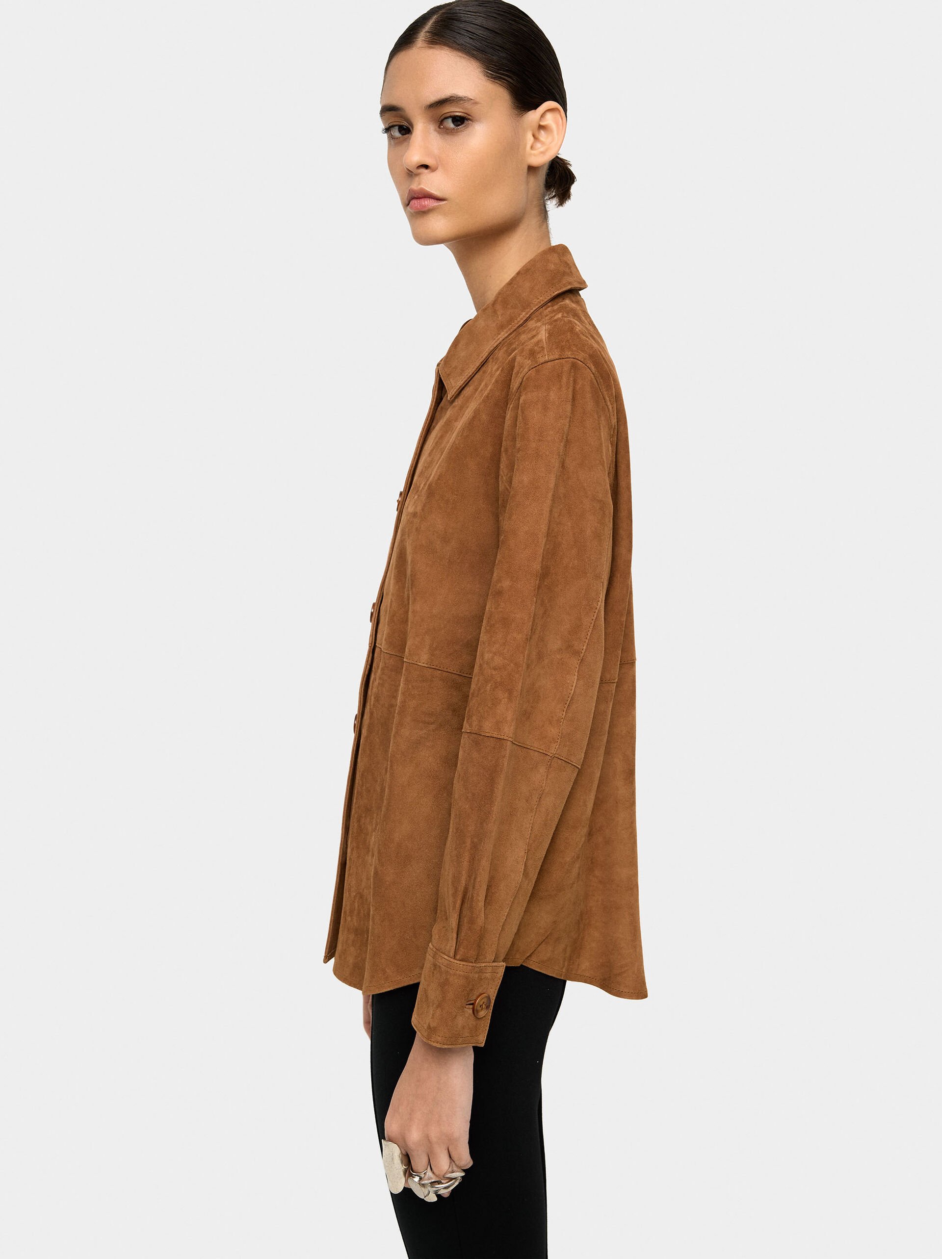 Suede leather overshirt image number 2.0