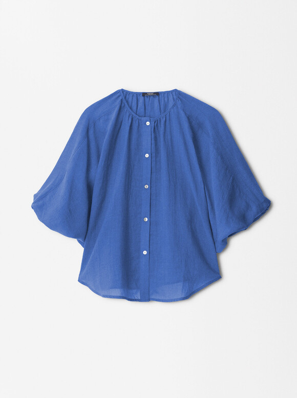 Camisa Manga Abullonada, Azul, hi-res
