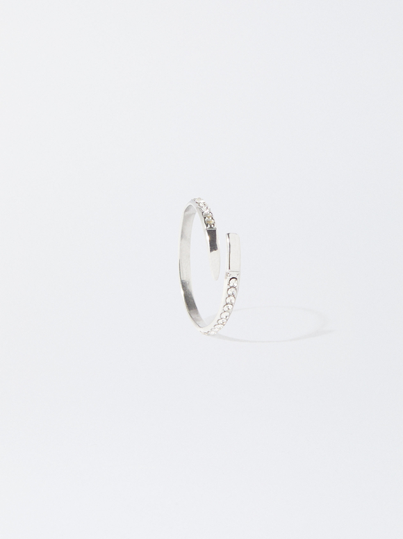 Stainless Steel Ring With Crystals, Silver, hi-res