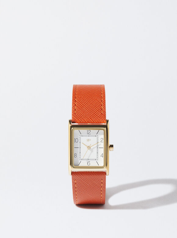 Reloj Con Caja Cuadrada, Naranja, hi-res