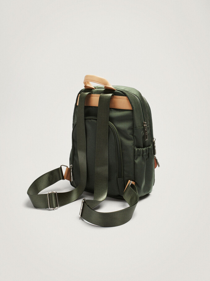 Nylon Backpack With Pendant, Green, hi-res