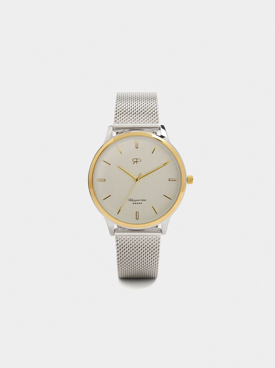 Bicolor watch with stainless steel metal mesh