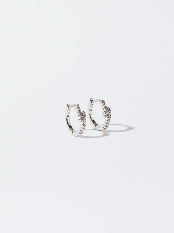 Gold-Toned Hoop Earrings With Cubic Zirconia, Silver, hi-res