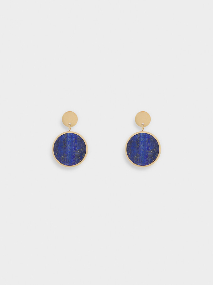 Steel Earrings With Stone, Blue, hi-res