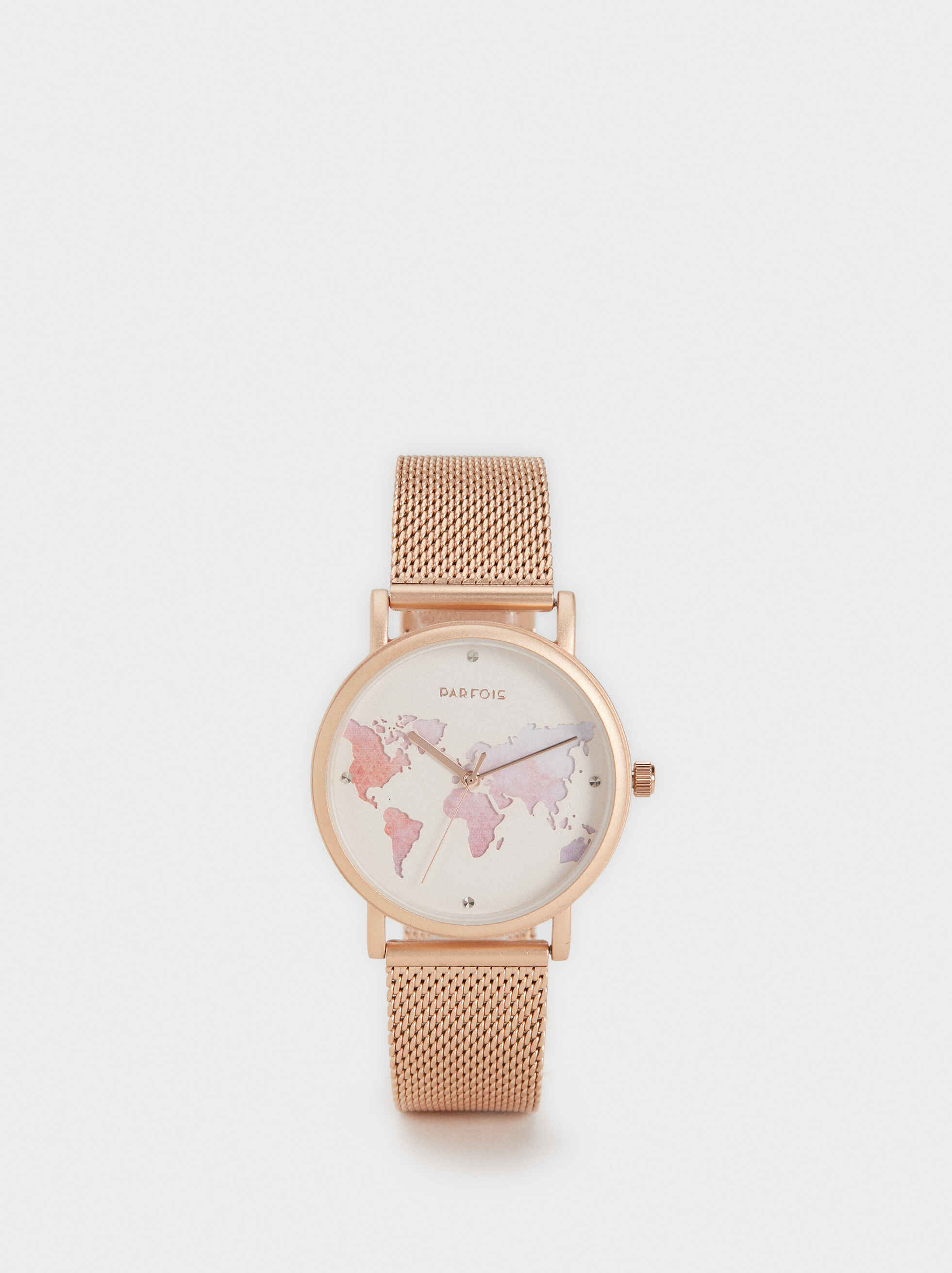 Uhr Mit Ziffernblatt In Weltkartenoptik Gold Rosa Frau Masche Armband Parfois Com