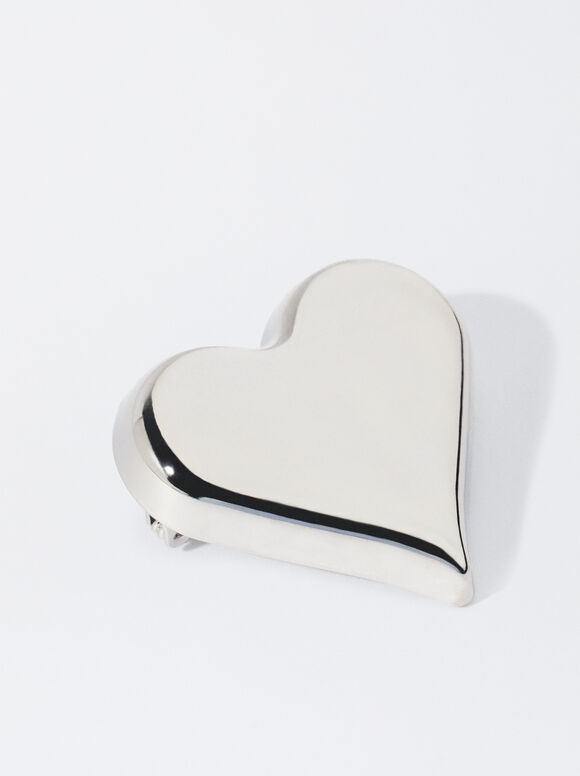 Brooch With Heart, Silver, hi-res