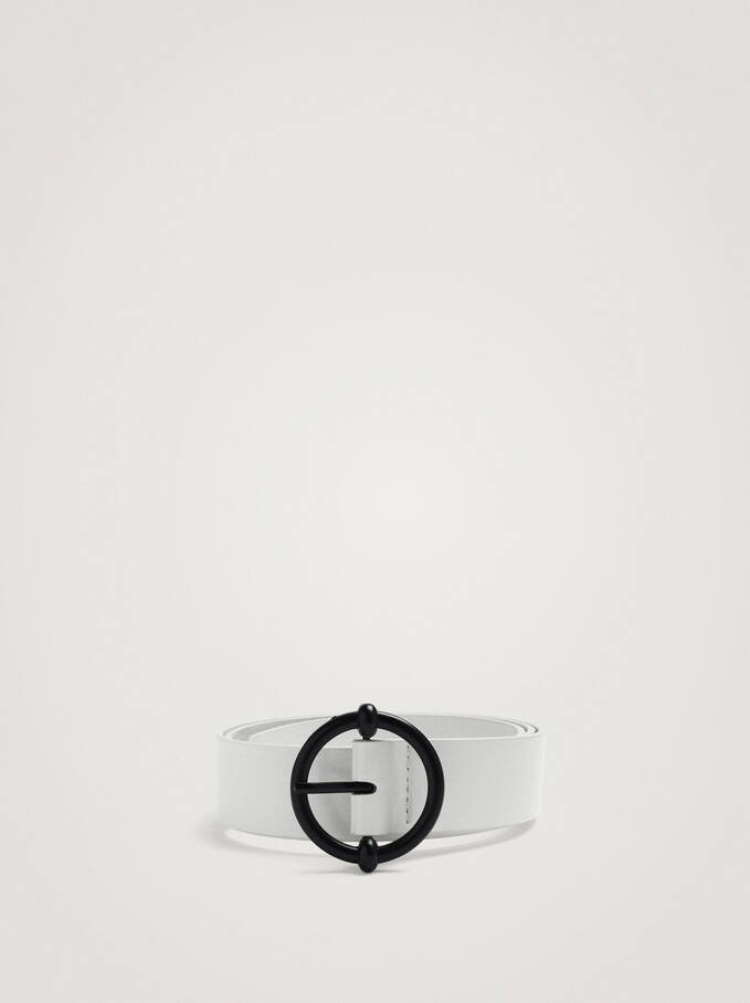 Belt With Circular Buckle, White, hi-res