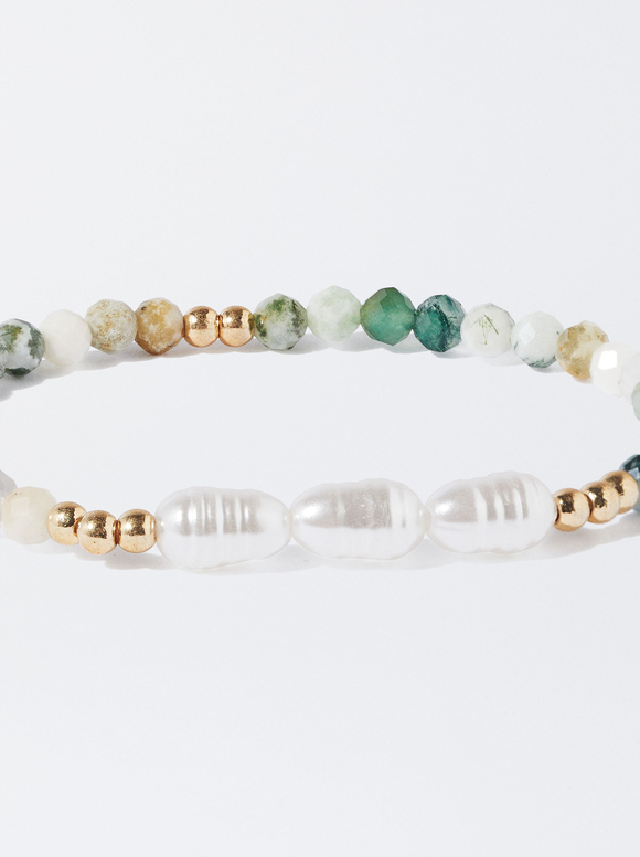 Elastic Bracelet With Stones, Green, hi-res