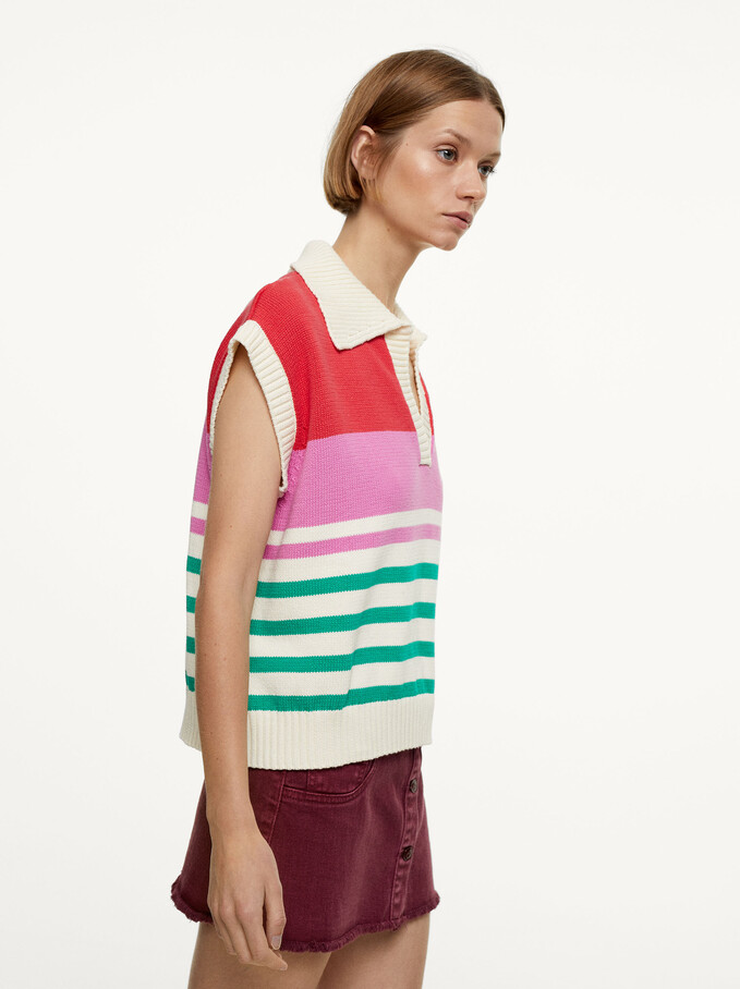Knitted Vest With Stripes, Green, hi-res