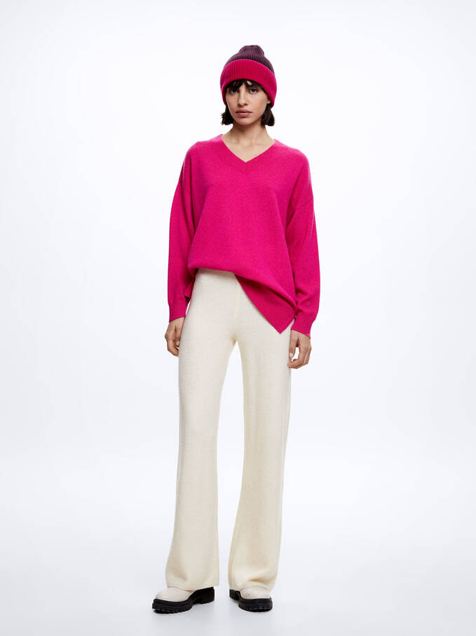 100% Cashmere Knitted Sweater, Fuchsia, hi-res
