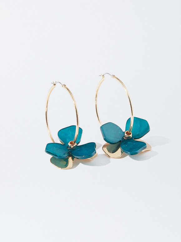 Flower Hoop Earrings, Grey, hi-res