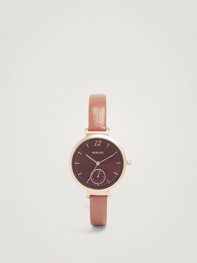 Uhr Mit Farblich Abgesetztem Ziffernblatt, Rosa, hi-res
