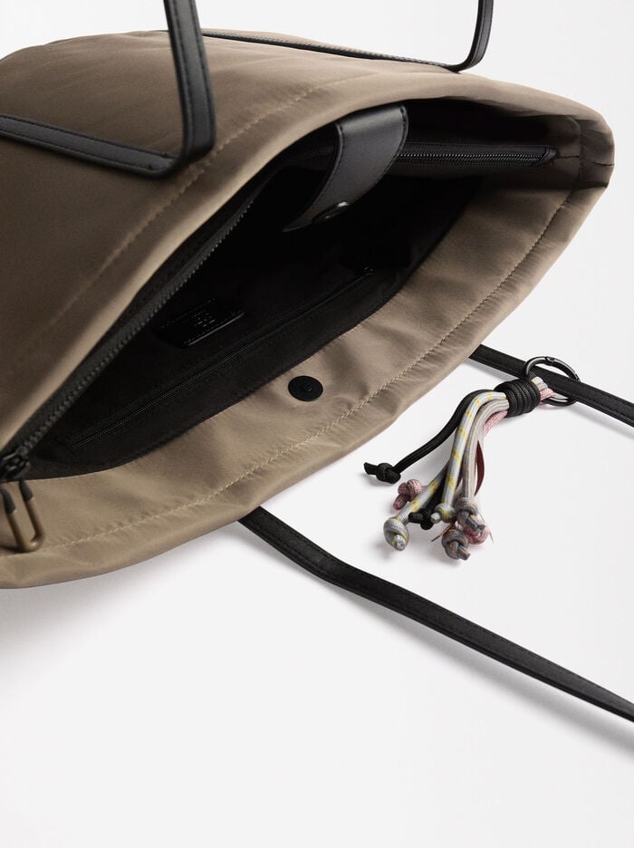 Bolso shopper de nylon con bolsillo exterior