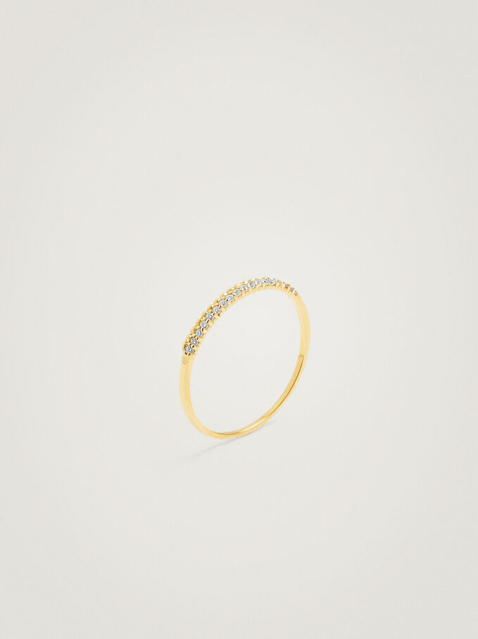 925 Silver Ring With Zirconia, Golden, hi-res
