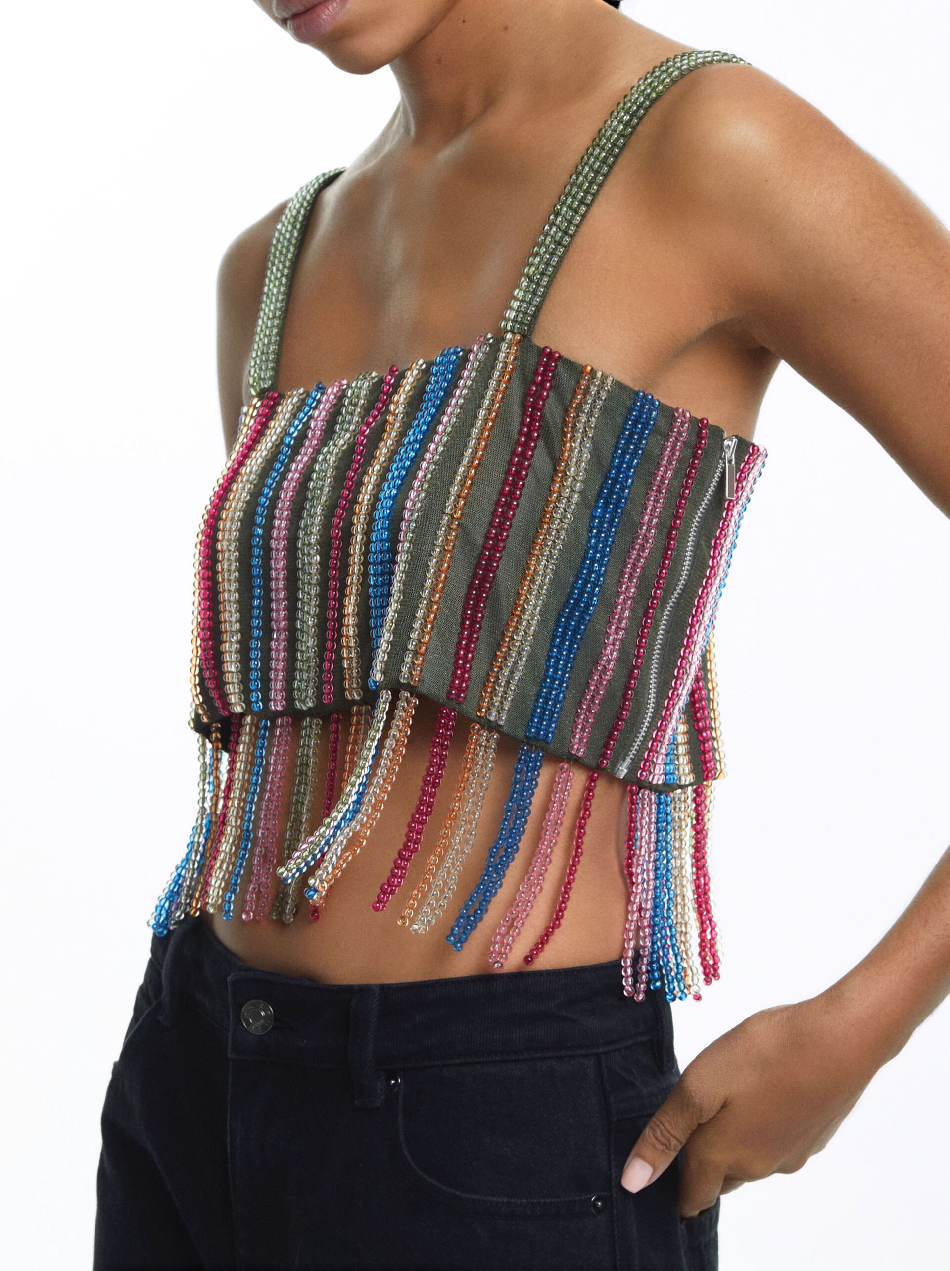 Cropped Top With Beads image number 1.0
