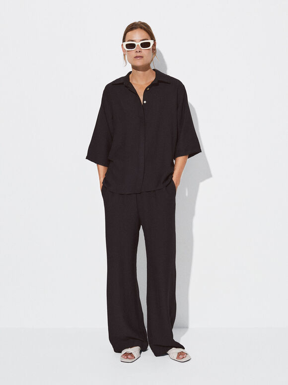 Trousers With Elastic Waistband, Black, hi-res
