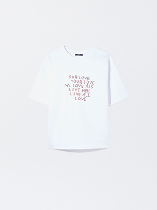 Exclusivo Online - Camisa De Algodón Love, Blanco, hi-res