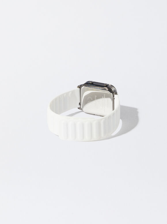 Montre Numérique Bracelet En Silicone, Blanc, hi-res