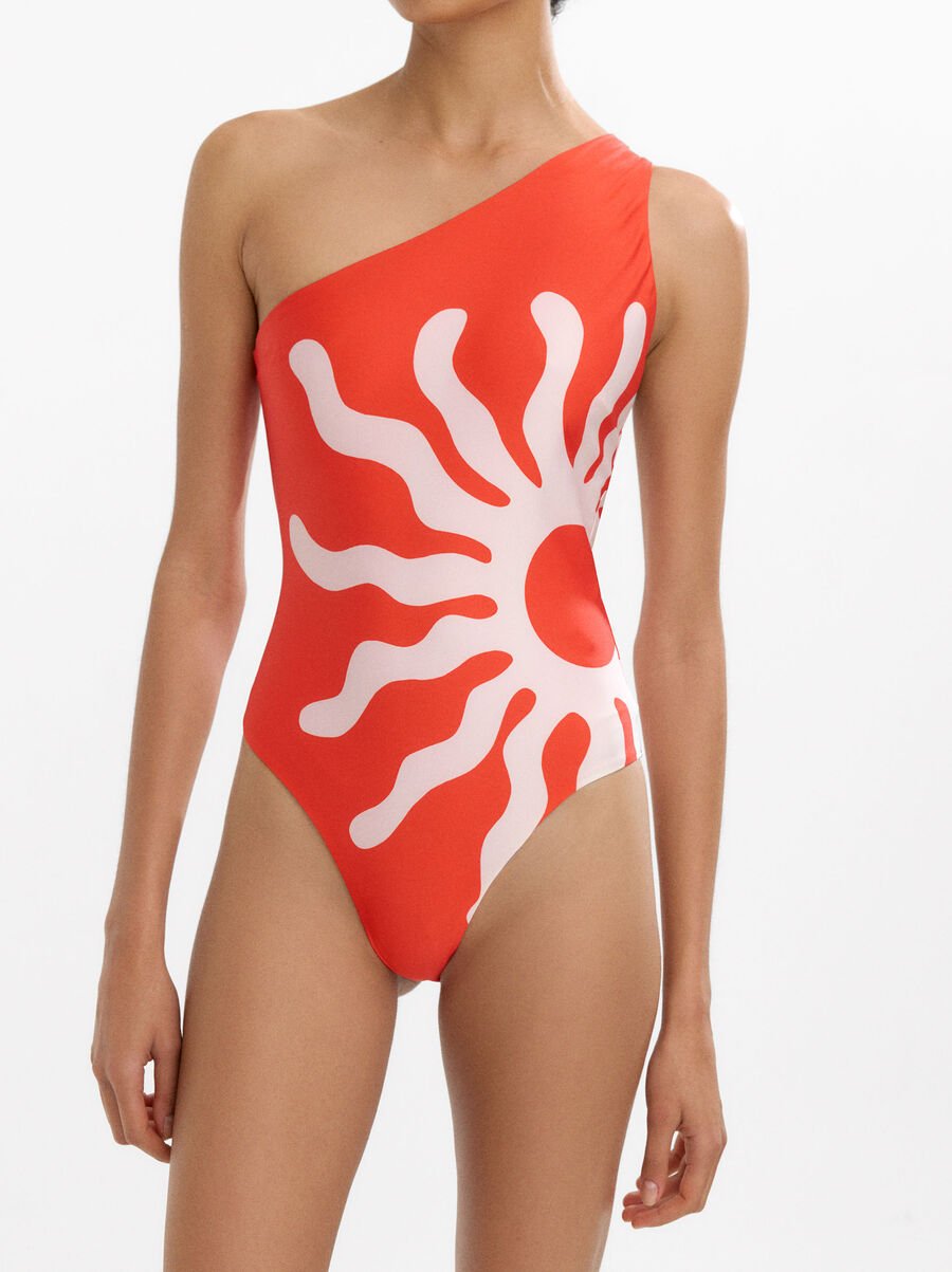 Asymmetrical printed swimsuit