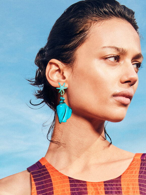 Boucles D’Oreilles Coquillage En Émail, Multicolore, hi-res