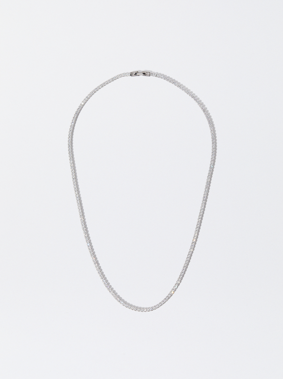 925 Silver Personalised Necklace With Zirconias, Silver, hi-res