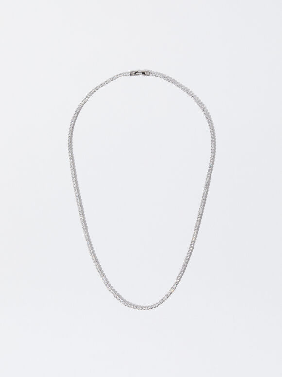Halskette Aus 925er Silber Mit Zirkonia, Silber, hi-res