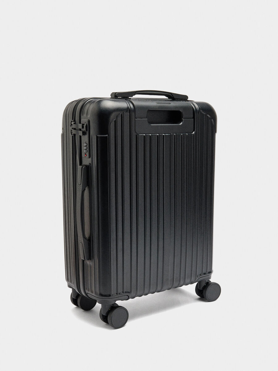 Striped travel suitcase